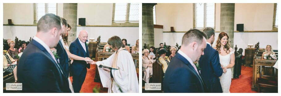 vows ring exchange bride and groom at front of church altar ceremony Whitly Church wedding Dewsbury Wedding Photographer Whitly Chris and Hazel Wedding Photography Steven Mountford Rachel Moore
