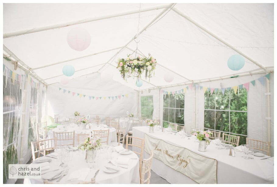 flower ceiling marquee gazebo english garden wedding Leeds wedding photography leeds robin young clare robertson wedding