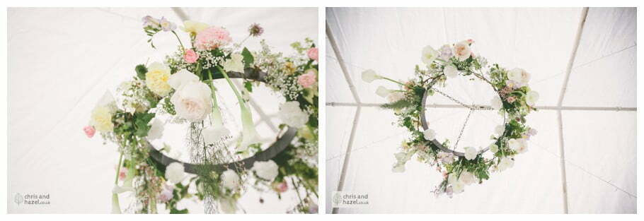 flower ceiling marquee gazebo english garden wedding Leeds wedding photography leeds robin young clare robertson wedding