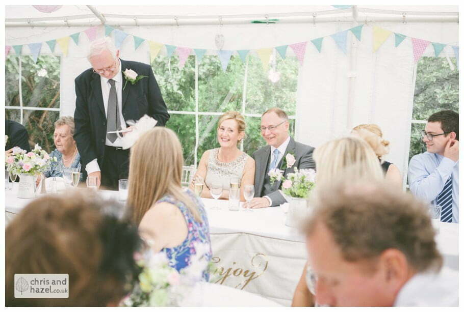 Father of bride speech in marquee gazebo english garden wedding Leeds wedding photography leeds robin young clare robertson wedding