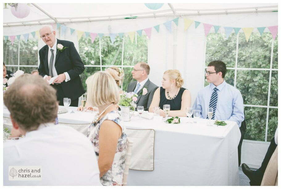 Father of bride speech in marquee gazebo english garden wedding Leeds wedding photography leeds robin young clare robertson wedding