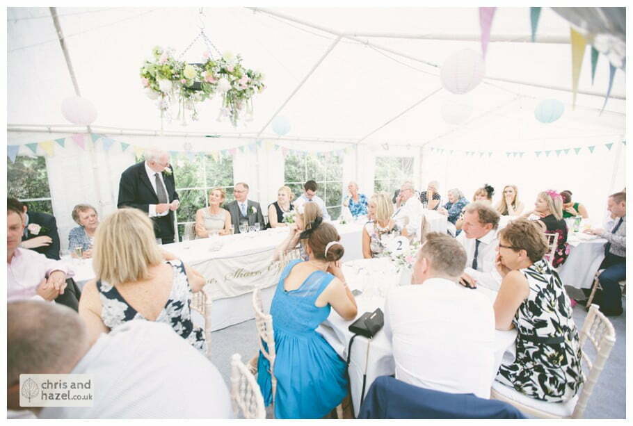 Father of bride speech in marquee gazebo english garden wedding Leeds wedding photography leeds robin young clare robertson wedding