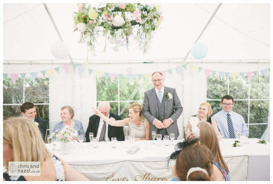 groom speech in marquee gazebo english garden wedding Leeds wedding photography leeds robin young clare robertson wedding
