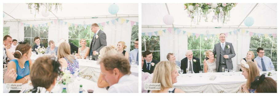 groom speech in marquee gazebo english garden wedding Leeds wedding photography leeds robin young clare robertson wedding