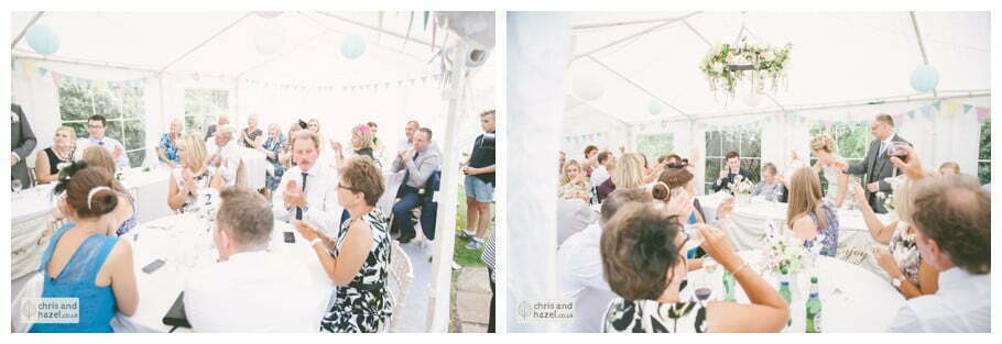groom speech in marquee gazebo english garden wedding Leeds wedding photography leeds robin young clare robertson wedding