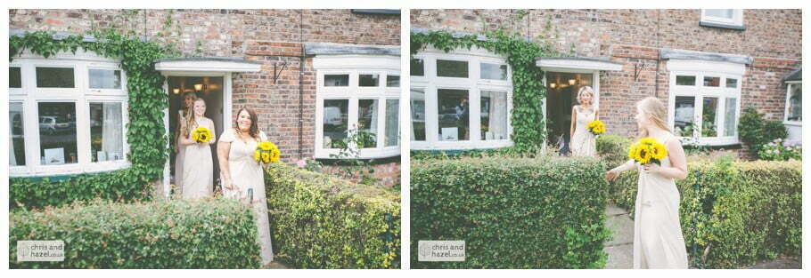 bridesmaids getting into wedding vw camper van bridal preparations documentary Wedding Photographer Harrogate Wedding Photography Braisty Estate by Chris and Hazel Wedding Photography Jonny Dunn Stef Brown