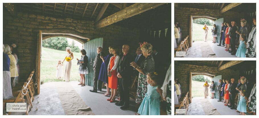 bridesmaids humanist wedding ceremony in barn documentary Wedding Photographer Harrogate Wedding Photography Braisty Estate by Chris and Hazel Wedding Photography Jonny Dunn Stef Brown