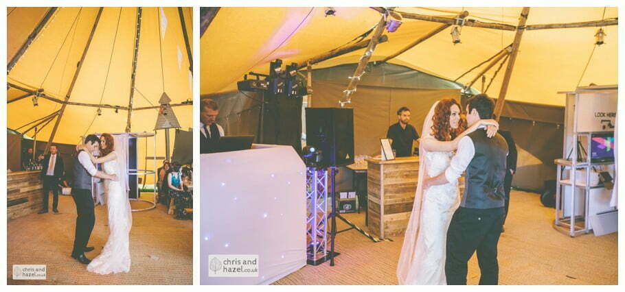 bride and groom first dance wedding bride groom wedding papkata tipi teepee rustic wedding theme hessian documentary Wedding Photographer Harrogate Wedding Photography Braisty Estate by Chris and Hazel Wedding Photography Jonny Dunn Stef Brown