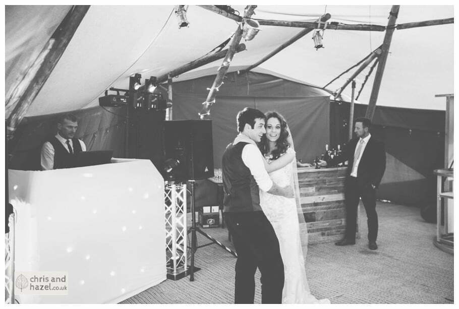 bride and groom first dance wedding bride groom wedding papkata tipi teepee rustic wedding theme hessian documentary Wedding Photographer Harrogate Wedding Photography Braisty Estate by Chris and Hazel Wedding Photography Jonny Dunn Stef Brown