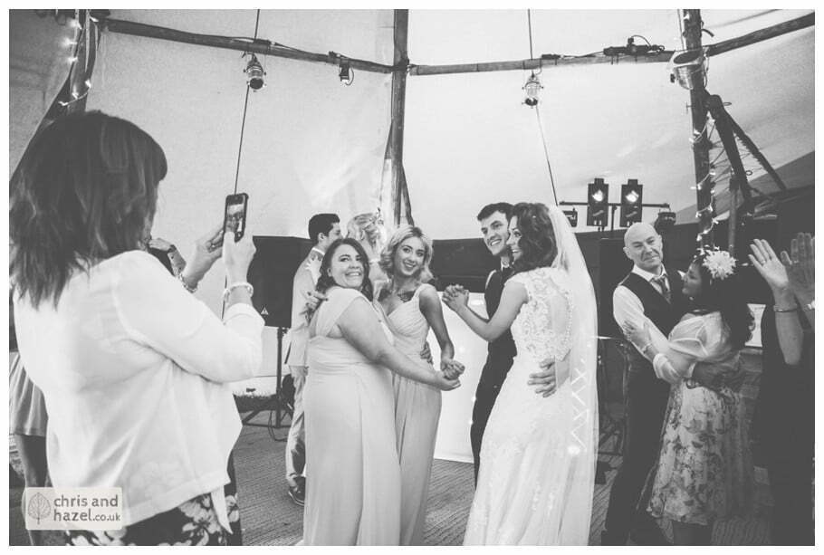 guests dance wedding bride groom wedding papkata tipi teepee rustic wedding theme hessian documentary Wedding Photographer Harrogate Wedding Photography Braisty Estate by Chris and Hazel Wedding Photography Jonny Dunn Stef Brown