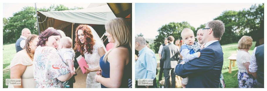 guests outside papkata tipi teepee rustic wedding theme hessian documentary Wedding Photographer Harrogate Wedding Photography Braisty Estate by Chris and Hazel Wedding Photography Jonny Dunn Stef Brown