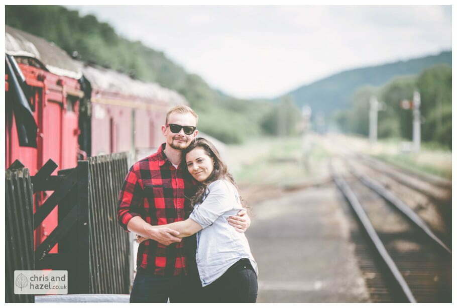 Levisham train station pre wedding engagement Levisham Wedding Photographer Yorkshire Wedding Photography North Yorkshire by Chris and Hazel Wedding Photography Ross Laurelin Matulis