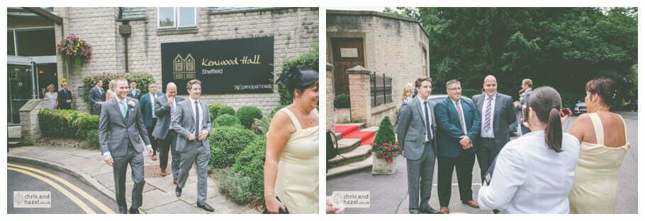 guests outside ken wood hall documentary Sheffield Wedding Photographer Kenwood Hall Wedding Photography Sheffield by Chris and Hazel Wedding Photography Glen Briddock Emily Shaw
