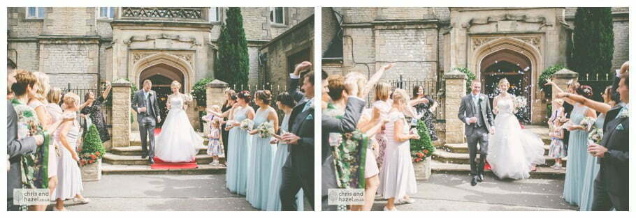 bride and groom confetti shot outside kenwood hall documentary Sheffield Wedding Photographer Kenwood Hall Wedding Photography Sheffield by Chris and Hazel Wedding Photography Glen Briddock Emily Shaw