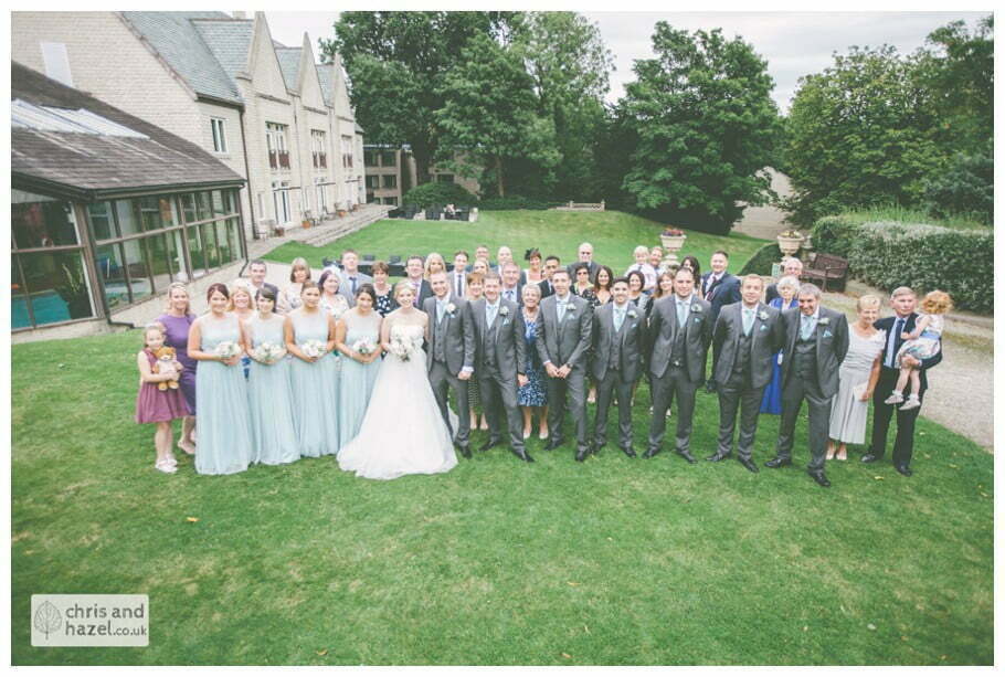 full wedding party photo formal family photograph outside kenwood hall documentary Sheffield Wedding Photographer Kenwood Hall Wedding Photography Sheffield by Chris and Hazel Wedding Photography Glen Briddock Emily Shaw