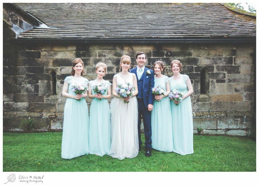bride and groom with bridesmaids, bride, groom, bridesmaids, documentary wedding photography, Keighley ,Wedding Photographer, East Riddlesden Hall, Wedding Photography, Chris and Hazel Wedding Photography, Craig beasley, Stephanie Stubbs,