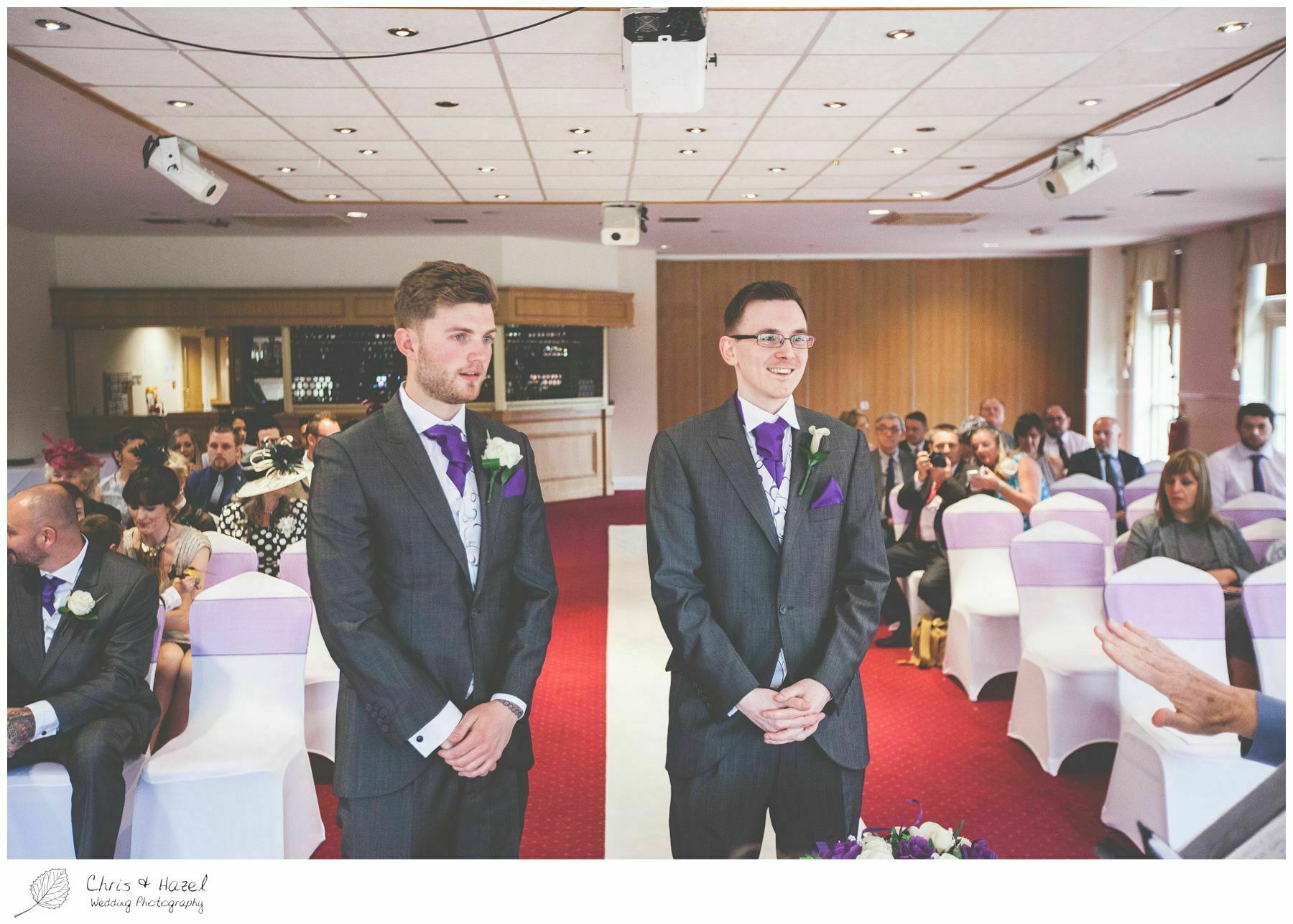 groom at altar, wedding ceremony, bagden hall wedding venue, documentary wedding photography, denny dale, huddersfield, Wedding Photographer, Bagden Hall, Wedding Photography, Chris and Hazel Wedding Photography, Alex tomenson, Vicky hunt