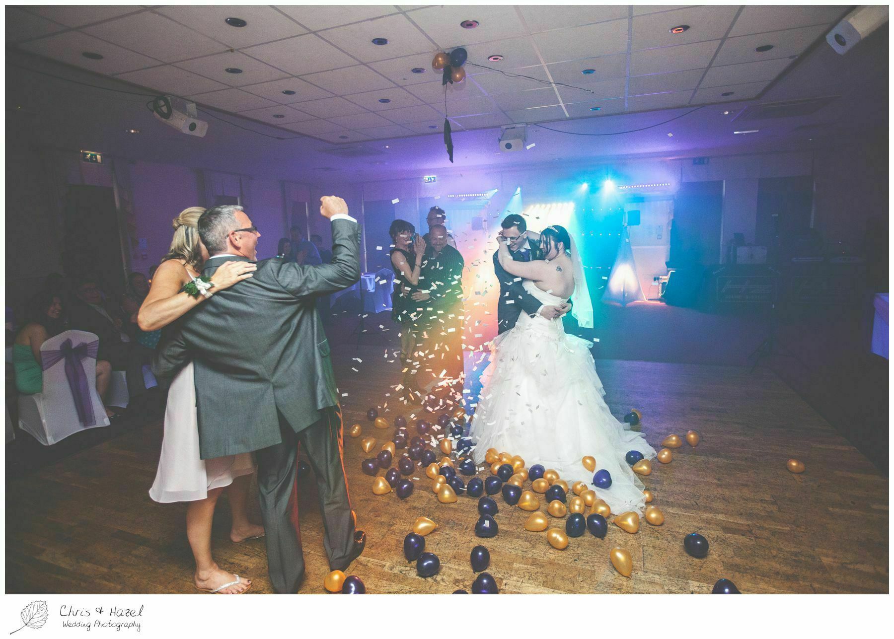 bride and groom first dance, confetti balloon, bagden hall wedding venue, documentary wedding photography, denny dale, huddersfield, Wedding Photographer, Bagden Hall, Wedding Photography, Chris and Hazel Wedding Photography, Alex tomenson, Vicky hunt