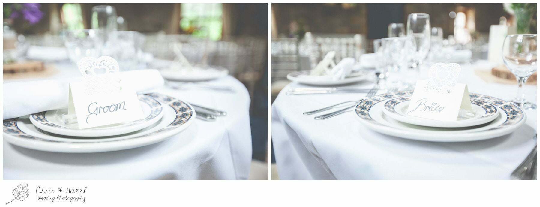 wedding breakfast tables laid for dinner, eco wedding, love letters, wedding, Eccup Wedding Photographer, Lineham Farm, Wedding Photography Leeds, Chris and Hazel Wedding Photography, Richard Wyatt, Laura Kelly