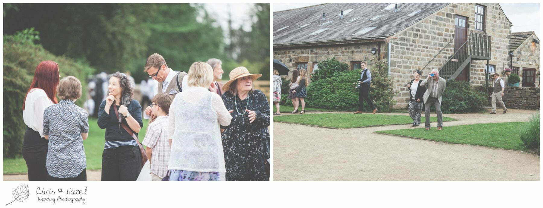 documentary wedding photography, guests mingling, woodland wedding, eco wedding, love letters, wedding, Eccup Wedding Photographer, Lineham Farm, Wedding Photography Leeds, Chris and Hazel Wedding Photography, Richard Wyatt, Laura Kelly