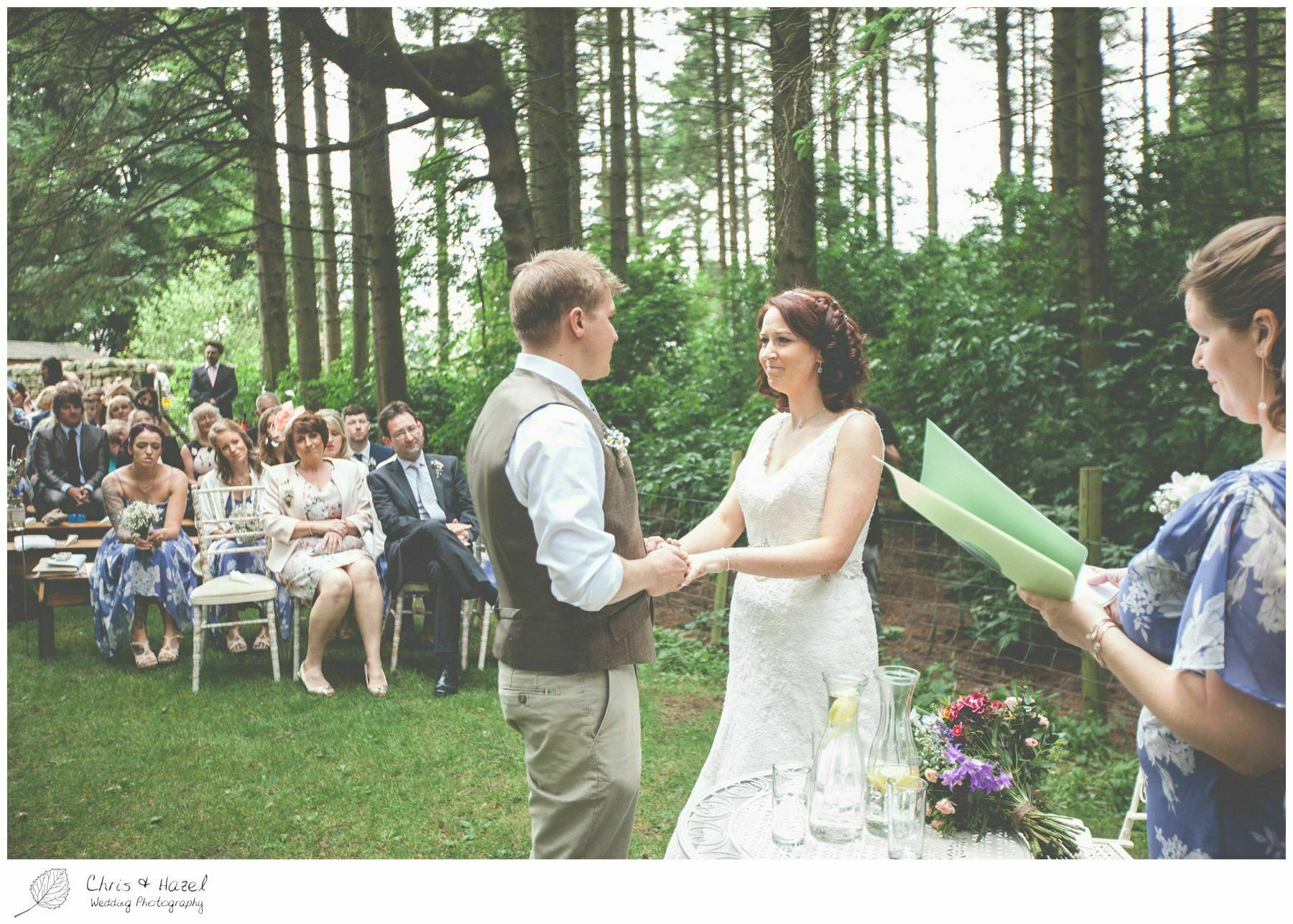 ring exchange, vows, woodland ceremony, woodland, forest, ceremony, outdoor, forest wedding, woodland wedding, eco wedding, love letters, wedding, Eccup Wedding Photographer, Lineham Farm, Wedding Photography Leeds, Chris and Hazel Wedding Photography, Richard Wyatt, Laura Kelly