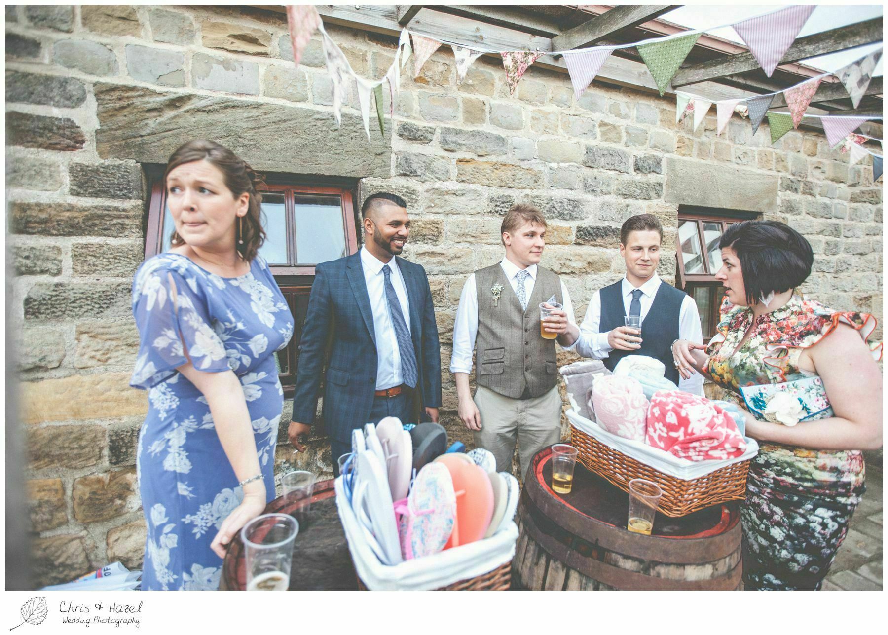 Guests mingling, barn, wood wedding theme, eco wedding, love letters, wedding, Eccup Wedding Photographer, Lineham Farm, Wedding Photography Leeds, Chris and Hazel Wedding Photography, Richard Wyatt, Laura Kelly