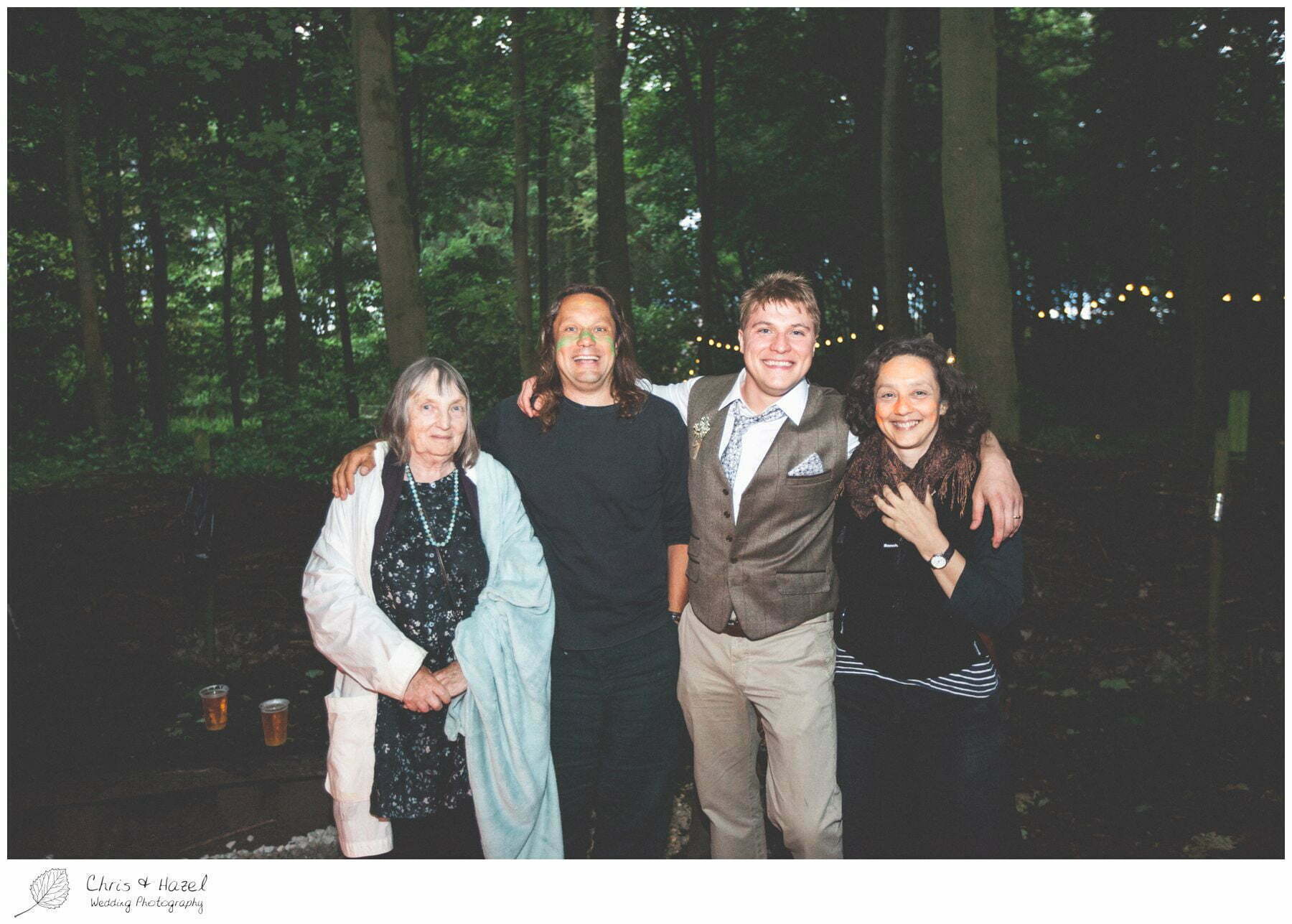 guests dancing, wedding woodland rave, outdoor evening wedding, forest wedding reception, woodland wedding evening reception, woodland wedding, eco wedding, wedding, Eccup Wedding Photographer, Lineham Farm, Wedding Photography Leeds, Chris and Hazel Wedding Photography, Richard Wyatt, Laura Kelly