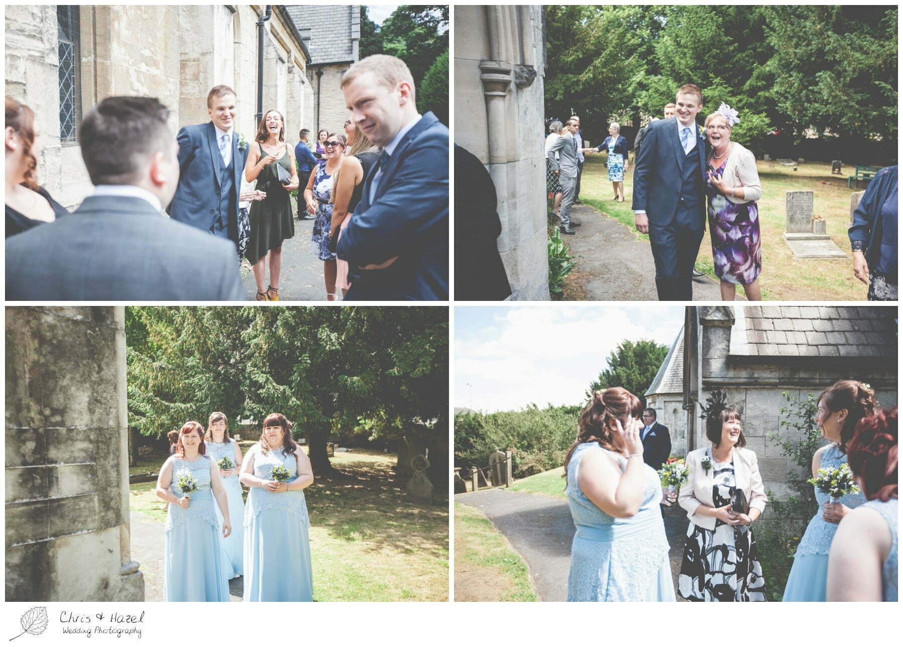 guests outside st marys church, wedding, south milford Wedding Photographer, the engine shed, Wedding Photography wetherby, Chris and Hazel Wedding Photography, stevie pollard, stevie standerline, paul standerline,