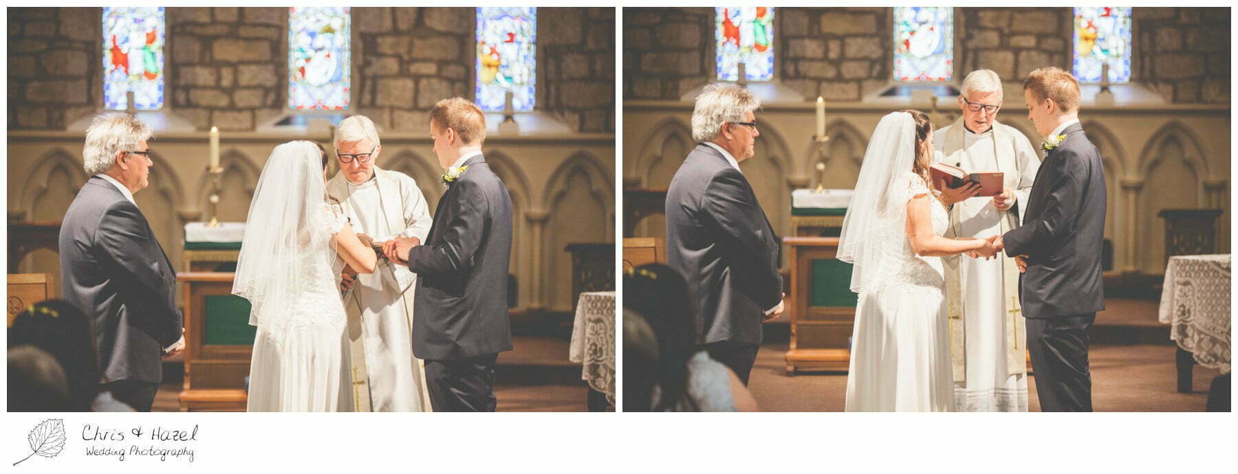 bride and groom at altar, ring exchange, st marys church, wedding, south milford Wedding Photographer, the engine shed, Wedding Photography wetherby, Chris and Hazel Wedding Photography, stevie pollard, stevie standerline, paul standerline,
