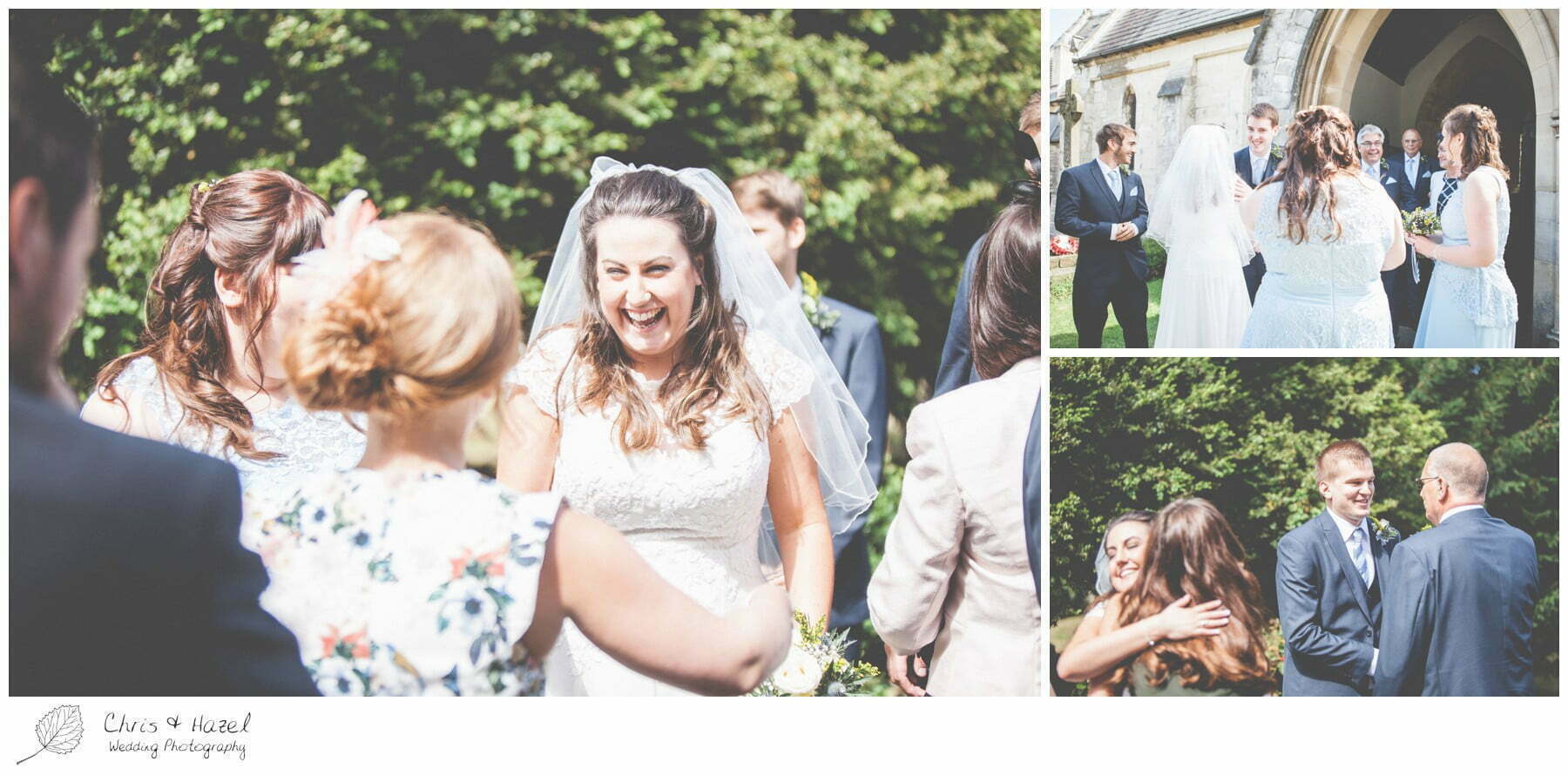 guests congratulate bride and groom outside church, st marys church, wedding, south milford Wedding Photographer, the engine shed, Wedding Photography wetherby, Chris and Hazel Wedding Photography, stevie pollard, stevie standerline, paul standerline,