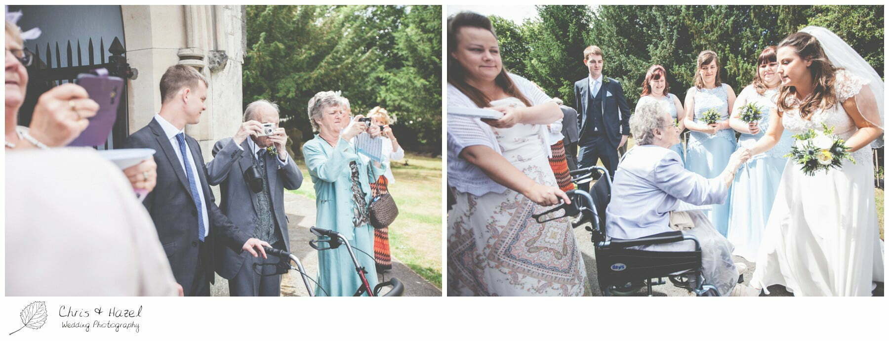 guests congratulate bride and groom outside church, st marys church, wedding, south milford Wedding Photographer, the engine shed, Wedding Photography wetherby, Chris and Hazel Wedding Photography, stevie pollard, stevie standerline, paul standerline,