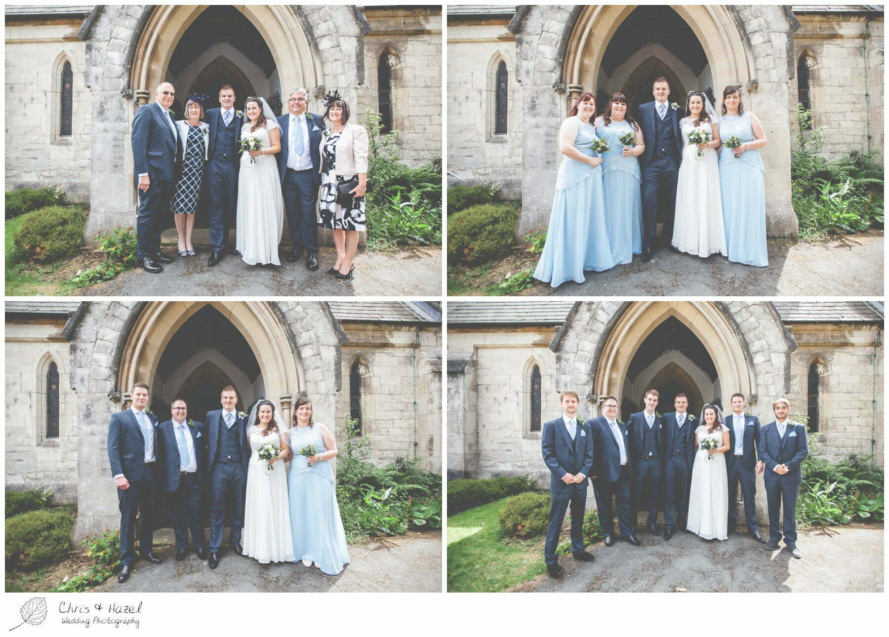 formal family photographs outside church, st marys church, wedding, south milford Wedding Photographer, the engine shed, Wedding Photography wetherby, Chris and Hazel Wedding Photography, stevie pollard, stevie standerline, paul standerline,