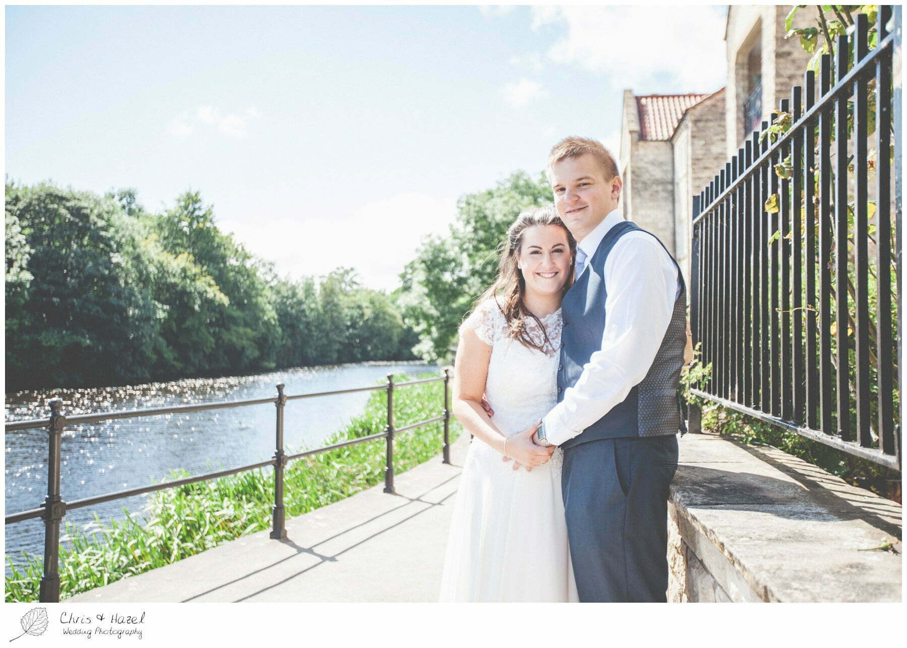 Bride and groom portraits, bride and groom photographs, wetherby riverside, bridgefoot wetherby, river wharfe wetherby, wedding, south milford Wedding Photographer, the engine shed, Wedding Photography wetherby, Chris and Hazel Wedding Photography, stevie pollard, stevie standerline, paul standerline,