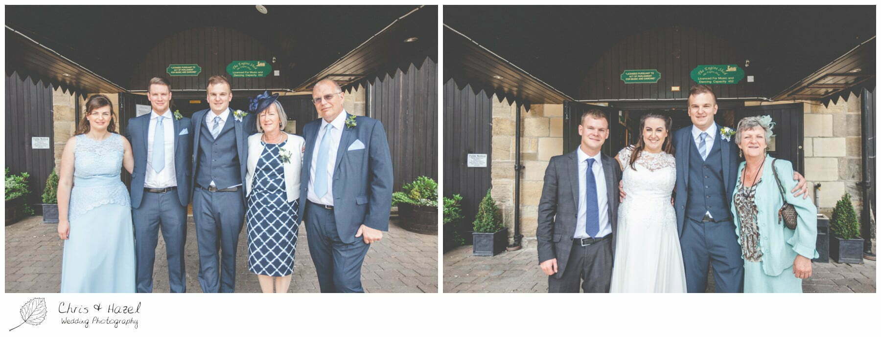 formal family photographs outside the engine shed, wedding, south milford Wedding Photographer, the engine shed, wetherby wedding venue, Wedding Photography wetherby, Chris and Hazel Wedding Photography, stevie pollard, stevie standerline, paul standerline,
