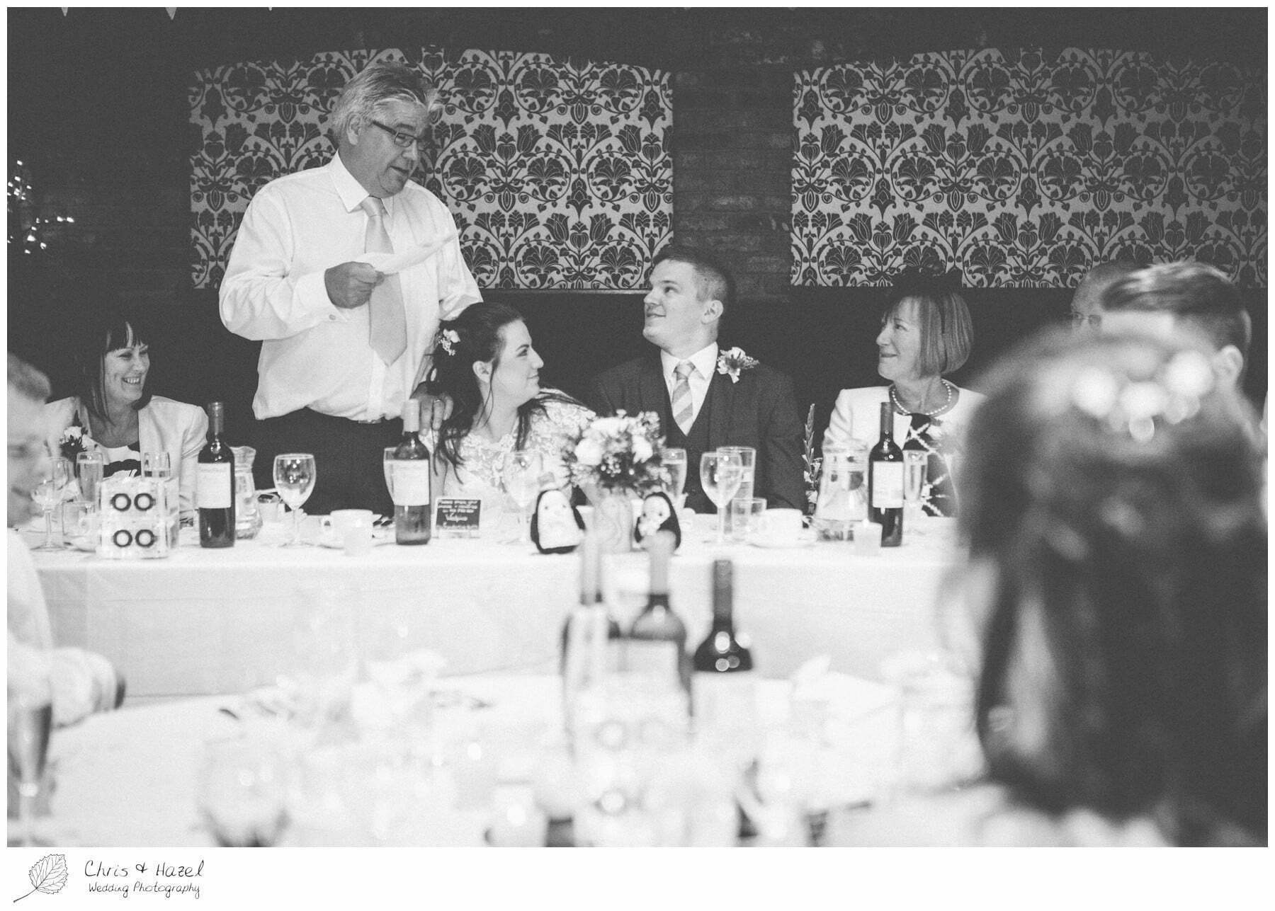 father of bride wedding speech reaction, wedding, south milford Wedding Photographer, the engine shed, wetherby wedding venue, Wedding Photography wetherby, Chris and Hazel Wedding Photography, stevie pollard, stevie standerline, paul standerline,