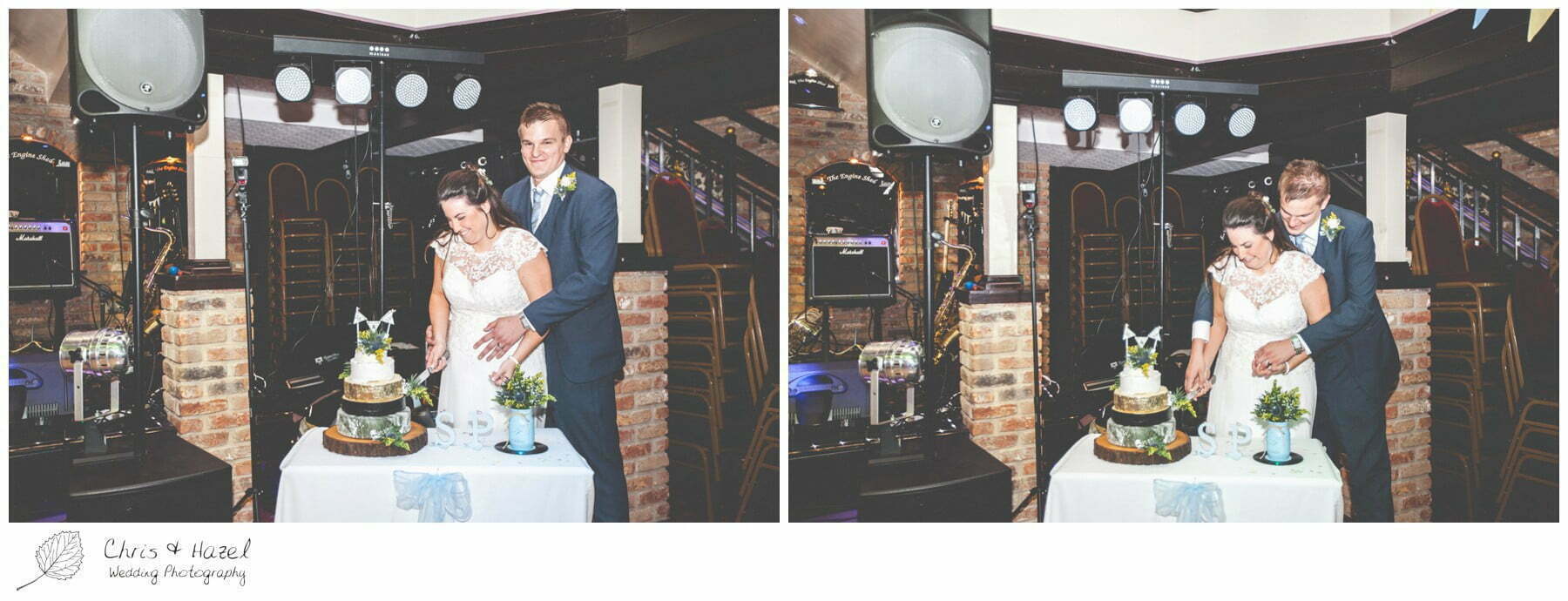 bride and groom cutting cake, cake cutting, wedding, south milford Wedding Photographer, the engine shed, wetherby wedding venue, Wedding Photography wetherby, Chris and Hazel Wedding Photography, stevie pollard, stevie standerline, paul standerline,