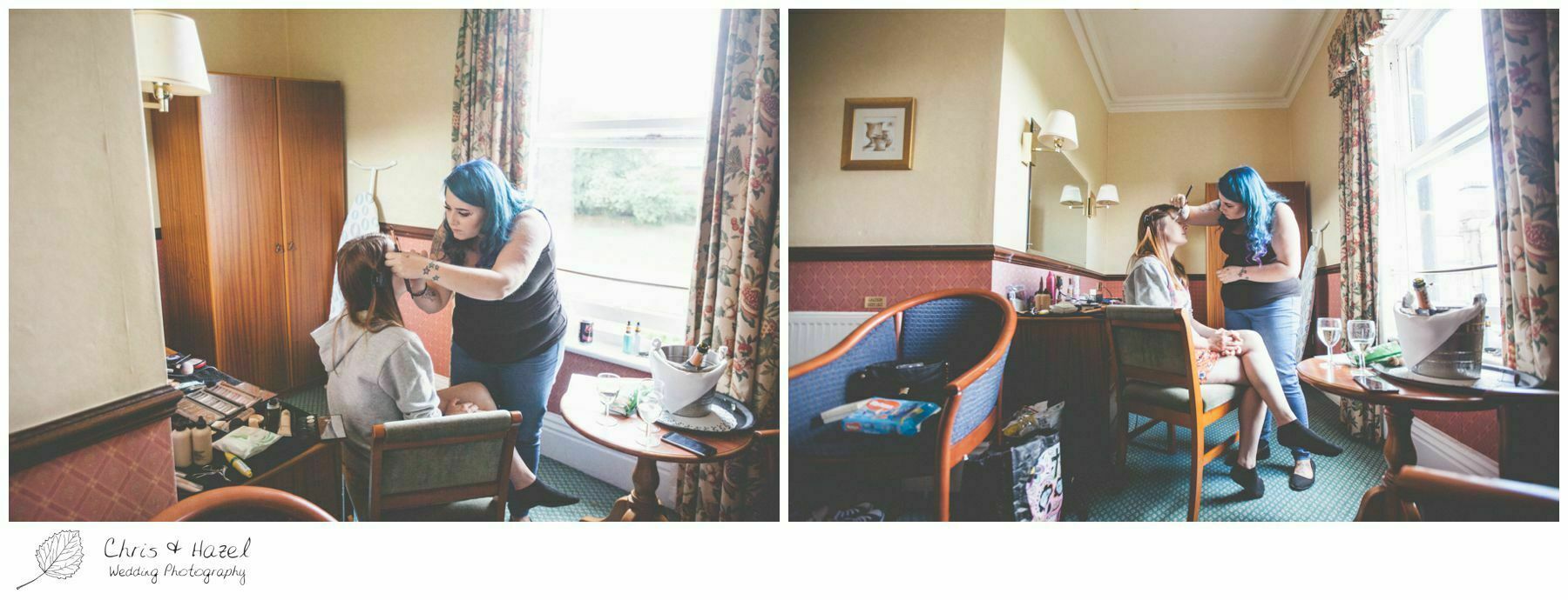 bridal preparations, bride hair and makeup, documentary wedding photography, the cairn hotel, the cairn hotel wedding photographer, wedding photography harrogate, wedding photography yorkshire, chris and hazel wedding photography, scott Dixon, caroline ellis, caroline Dixon