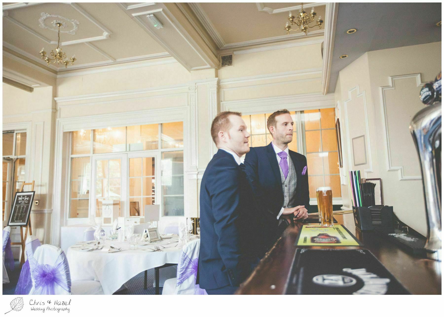 groom with usher at bar, the cairn hotel, the cairn hotel wedding photographer, wedding photography harrogate, wedding photography yorkshire, chris and hazel wedding photography, scott Dixon, caroline ellis, caroline Dixon