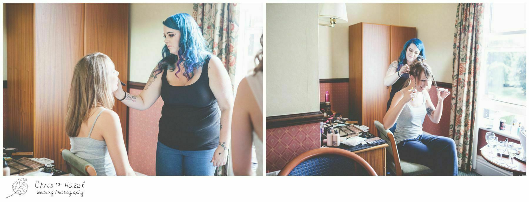 bridal preparations, bridesmaids hair and makeup, documentary wedding photography, the cairn hotel, the cairn hotel wedding photographer, wedding photography harrogate, wedding photography yorkshire, chris and hazel wedding photography, scott Dixon, caroline ellis, caroline Dixon