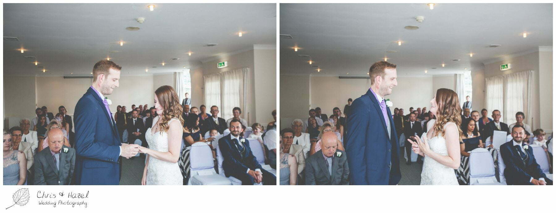 wedding vows, wedding ring exchange, bride and groom at altar, wedding ceremony, documentary wedding photography, the cairn hotel, the cairn hotel wedding photographer, wedding photography harrogate, wedding photography yorkshire, chris and hazel wedding photography, scott Dixon, caroline ellis, caroline Dixon