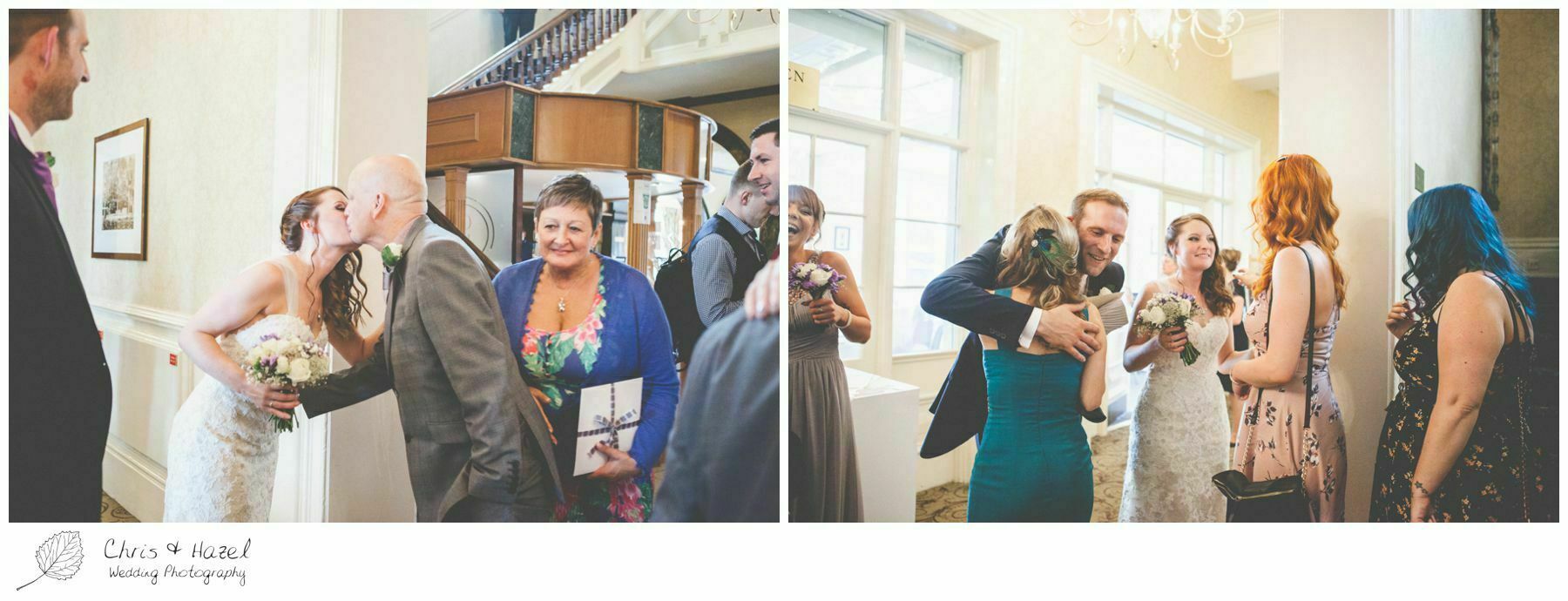 bride and groom with wedding guests, documentary wedding photography, the cairn hotel, the cairn hotel wedding photographer, wedding photography harrogate, wedding photography yorkshire, chris and hazel wedding photography, scott Dixon, caroline ellis, caroline Dixon