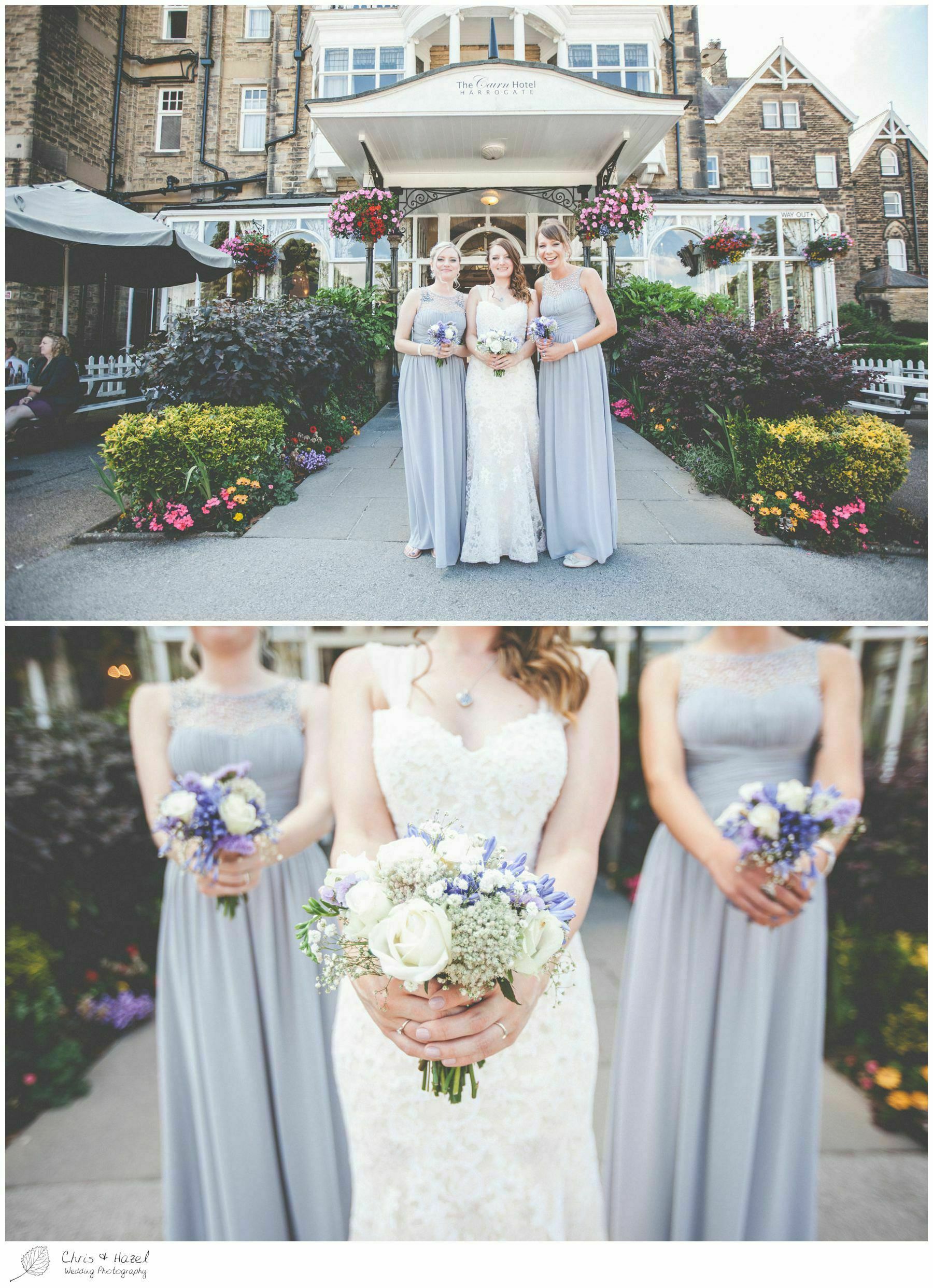 bride with bridesmaids with flowers bouquet, groomsmen, wedding formal photographs, wedding family photographs, documentary wedding photography, the cairn hotel, the cairn hotel wedding photographer, wedding photography harrogate, wedding photography yorkshire, chris and hazel wedding photography, scott Dixon, caroline ellis, caroline Dixon