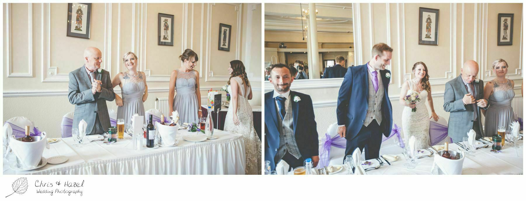 bride and groom enter room, wedding breakfast, documentary wedding photography, the cairn hotel, the cairn hotel wedding photographer, wedding photography harrogate, wedding photography yorkshire, chris and hazel wedding photography, scott Dixon, caroline ellis, caroline Dixon