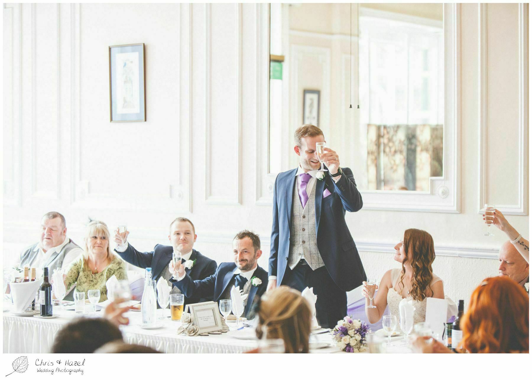 grooms speech, toast, wedding breakfast, documentary wedding photography, the cairn hotel, the cairn hotel wedding photographer, wedding photography harrogate, wedding photography yorkshire, chris and hazel wedding photography, scott Dixon, caroline ellis, caroline Dixon