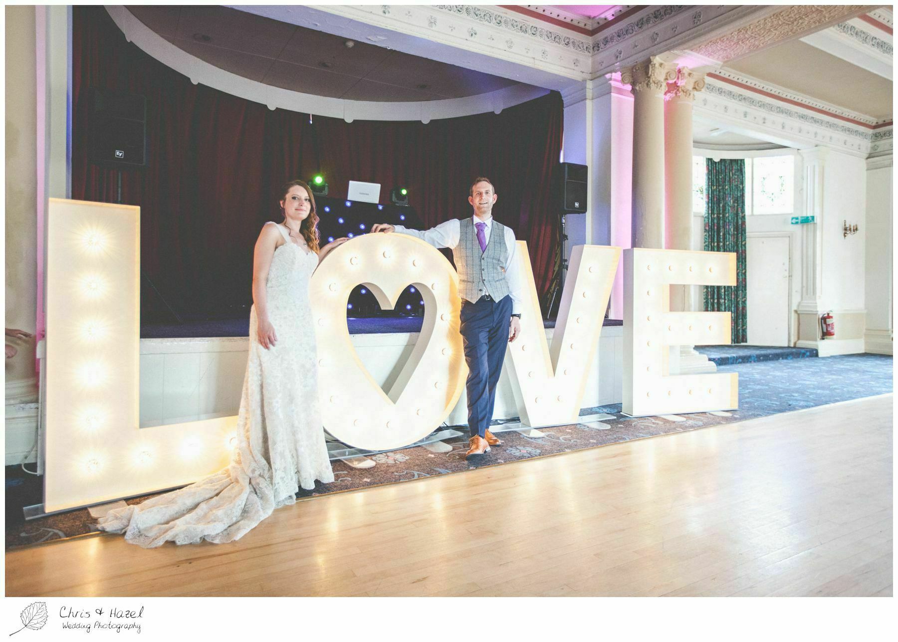 bride and groom with love letters, wedding big love letters, light up love letters, documentary wedding photography, the cairn hotel, the cairn hotel wedding photographer, wedding photography harrogate, wedding photography yorkshire, chris and hazel wedding photography, scott Dixon, caroline ellis, caroline Dixon