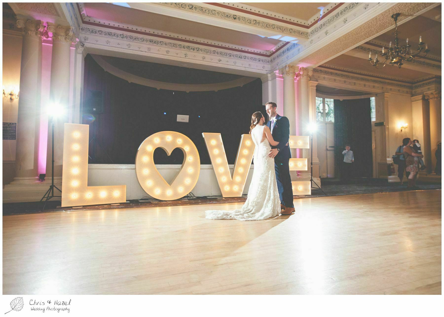 bride and groom first dance, bride and groom with love letters, wedding big love letters, light up love letters, documentary wedding photography, the cairn hotel, the cairn hotel wedding photographer, wedding photography harrogate, wedding photography yorkshire, chris and hazel wedding photography, scott Dixon, caroline ellis, caroline Dixon