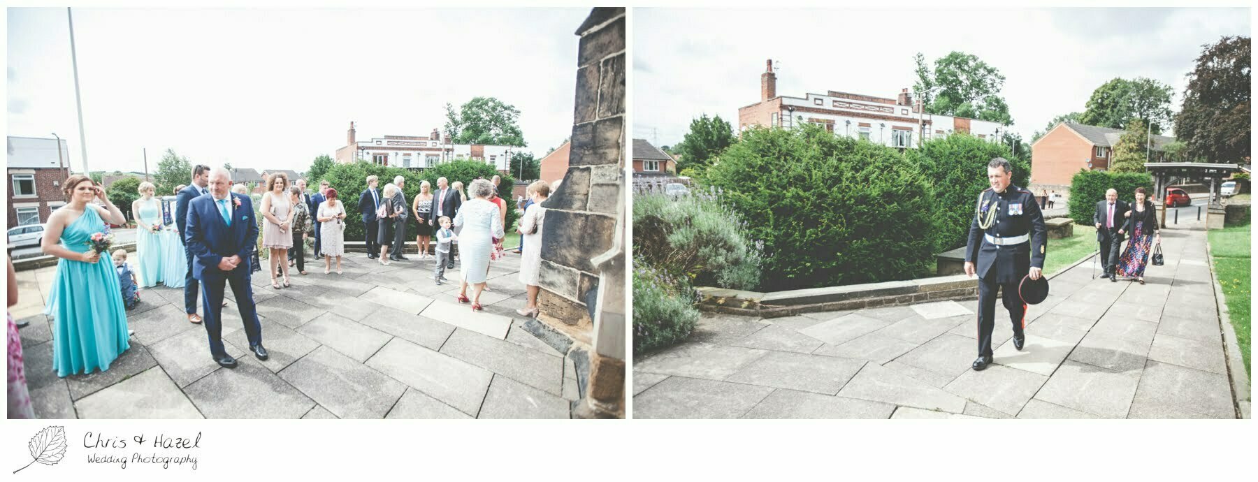 guests outside st john the baptist church, royston st john the baptist church, Barnsley wedding photographer, barnsley wedding photography, burntwood court hotel wedding photography, west Yorkshire wedding photography, chris and hazel wedding photography, simon Devonport, Rebecca silcock, Rebecca Devonport,