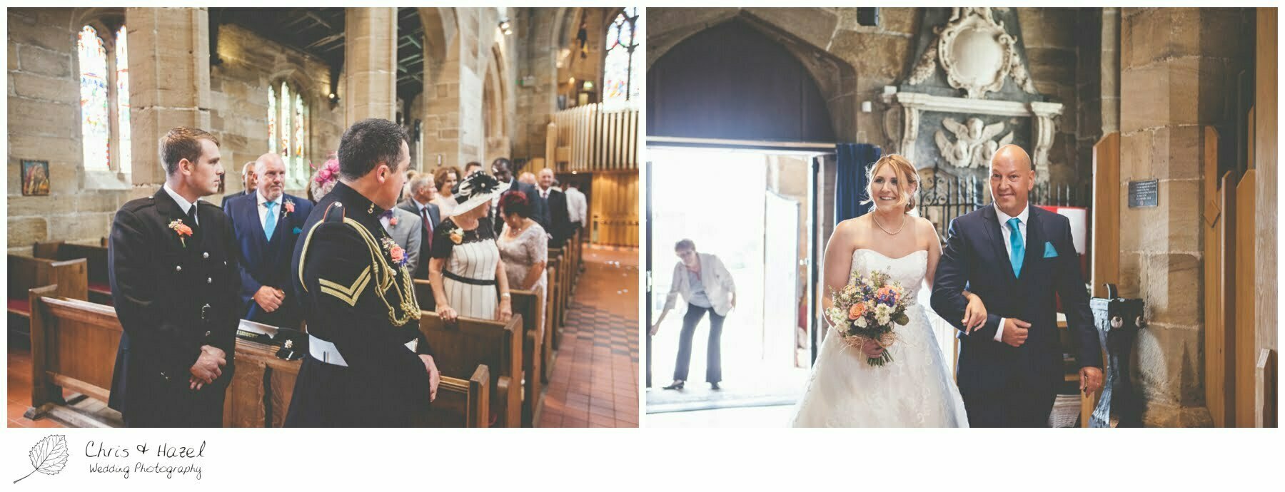 bride and father walking down aisle, wedding ceremony, st john the baptist church, royston st john the baptist church, Barnsley wedding photographer, barnsley wedding photography, burntwood court hotel wedding photography, west Yorkshire wedding photography, chris and hazel wedding photography, simon Devonport, Rebecca silcock, Rebecca Devonport,