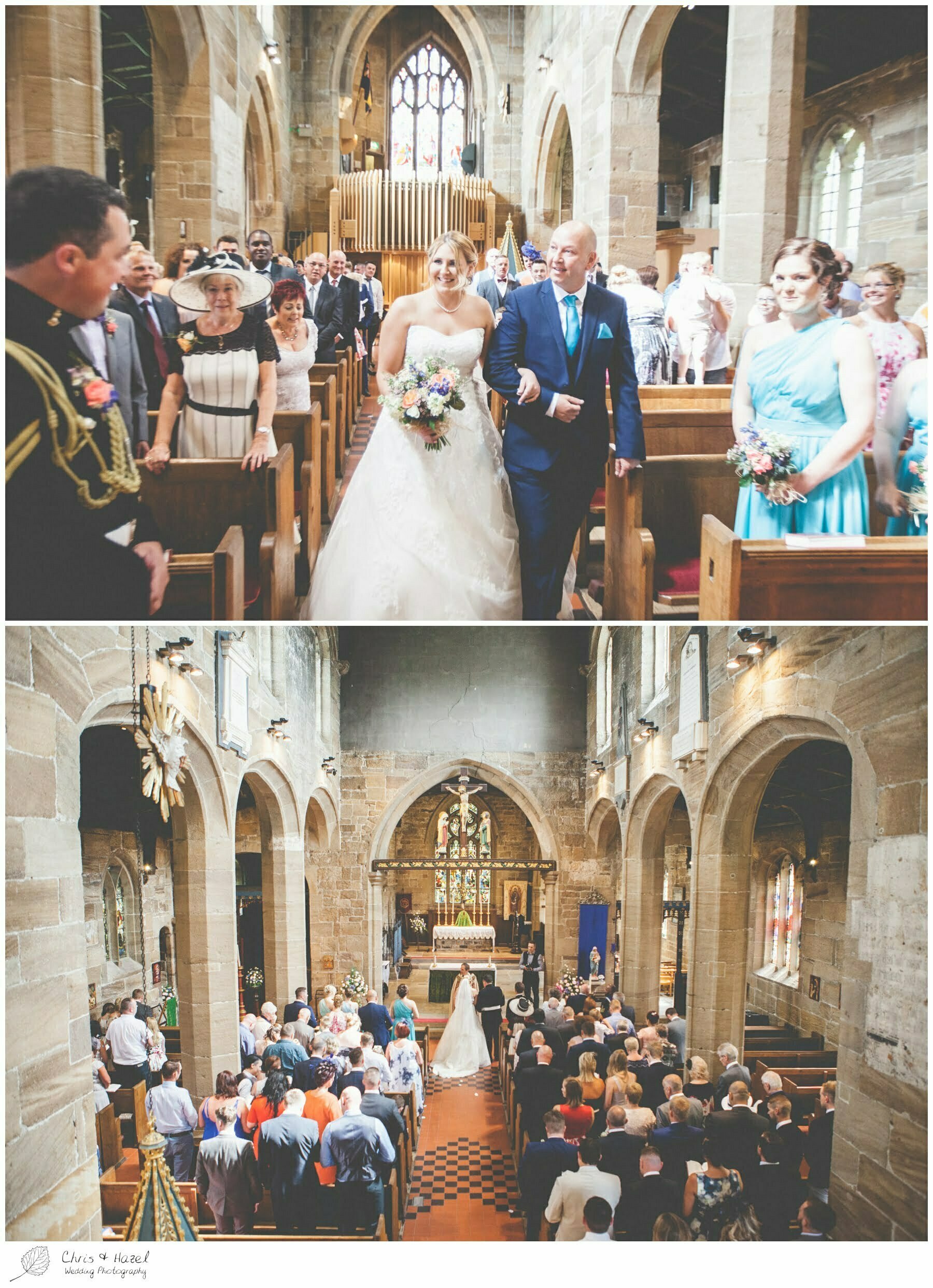 bride and father walking down aisle, wedding ceremony, st john the baptist church, royston st john the baptist church, Barnsley wedding photographer, barnsley wedding photography, burntwood court hotel wedding photography, west Yorkshire wedding photography, chris and hazel wedding photography, simon Devonport, Rebecca silcock, Rebecca Devonport,