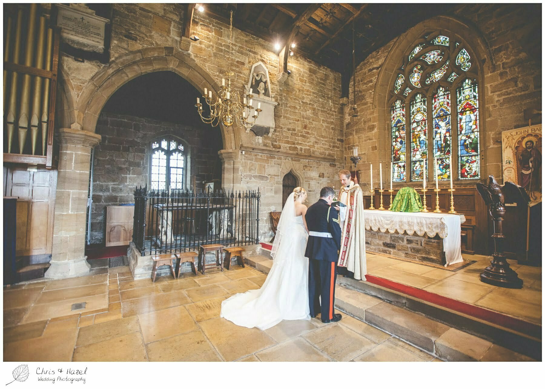 bride and groom at altar, wedding ceremony, st john the baptist church, royston st john the baptist church, Barnsley wedding photographer, barnsley wedding photography, burntwood court hotel wedding photography, west Yorkshire wedding photography, chris and hazel wedding photography, simon Devonport, Rebecca silcock, Rebecca Devonport,